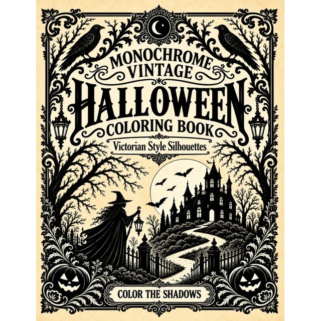 Monochrome Vintage Halloween Coloring Book cover